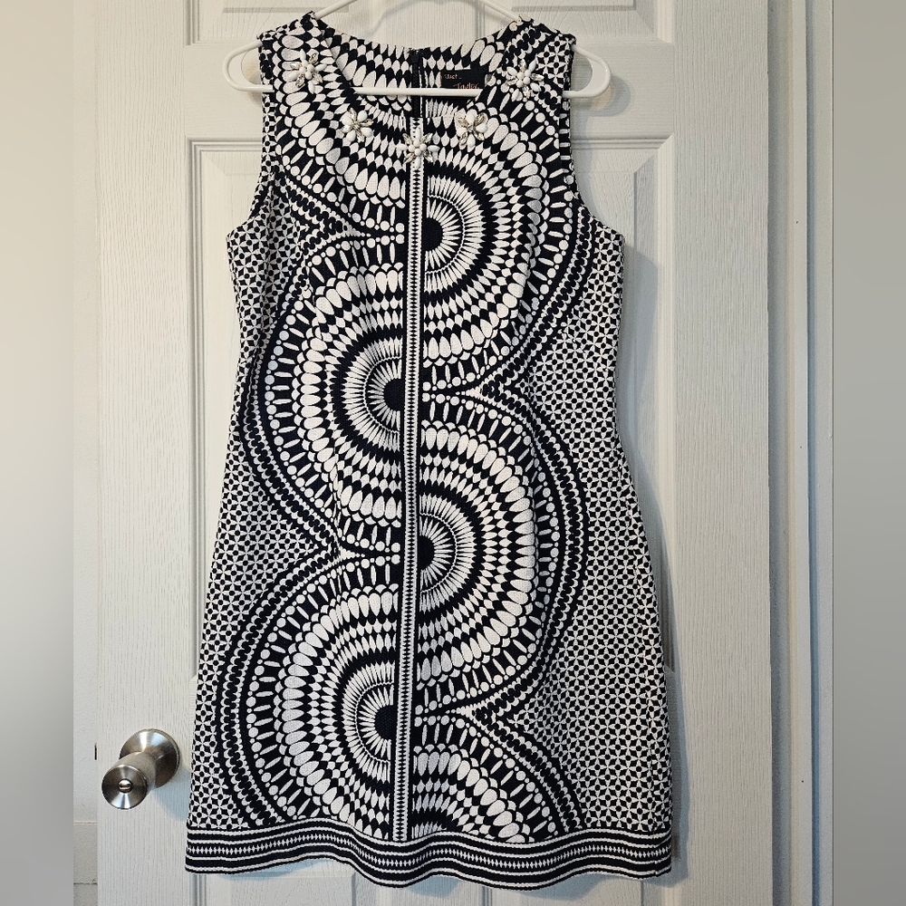 Navy Blue and White Patterned Dress